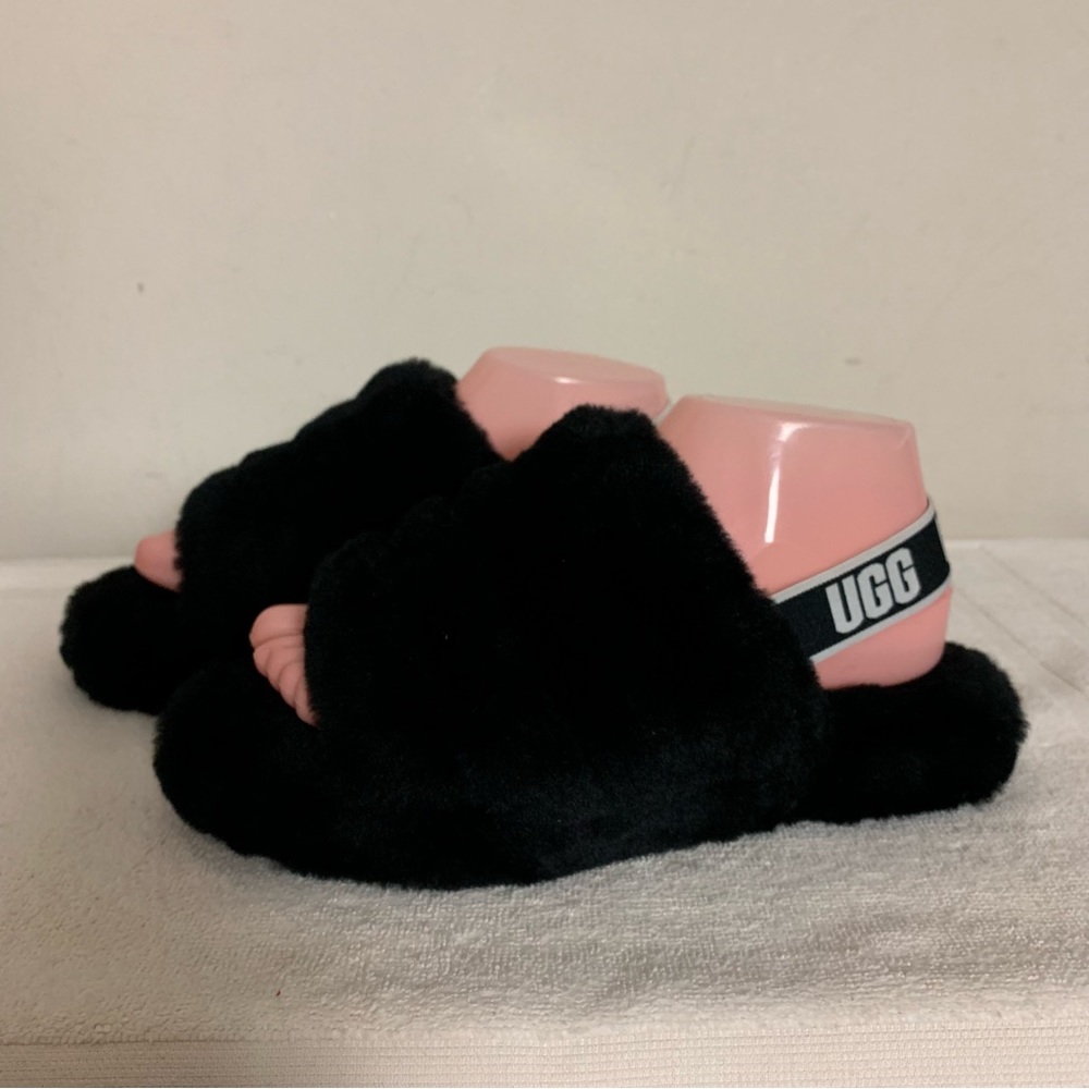 Women's UGG Black Sheep Shearling Fur FLUFF YEAH Slides SANDALS Slippers  5